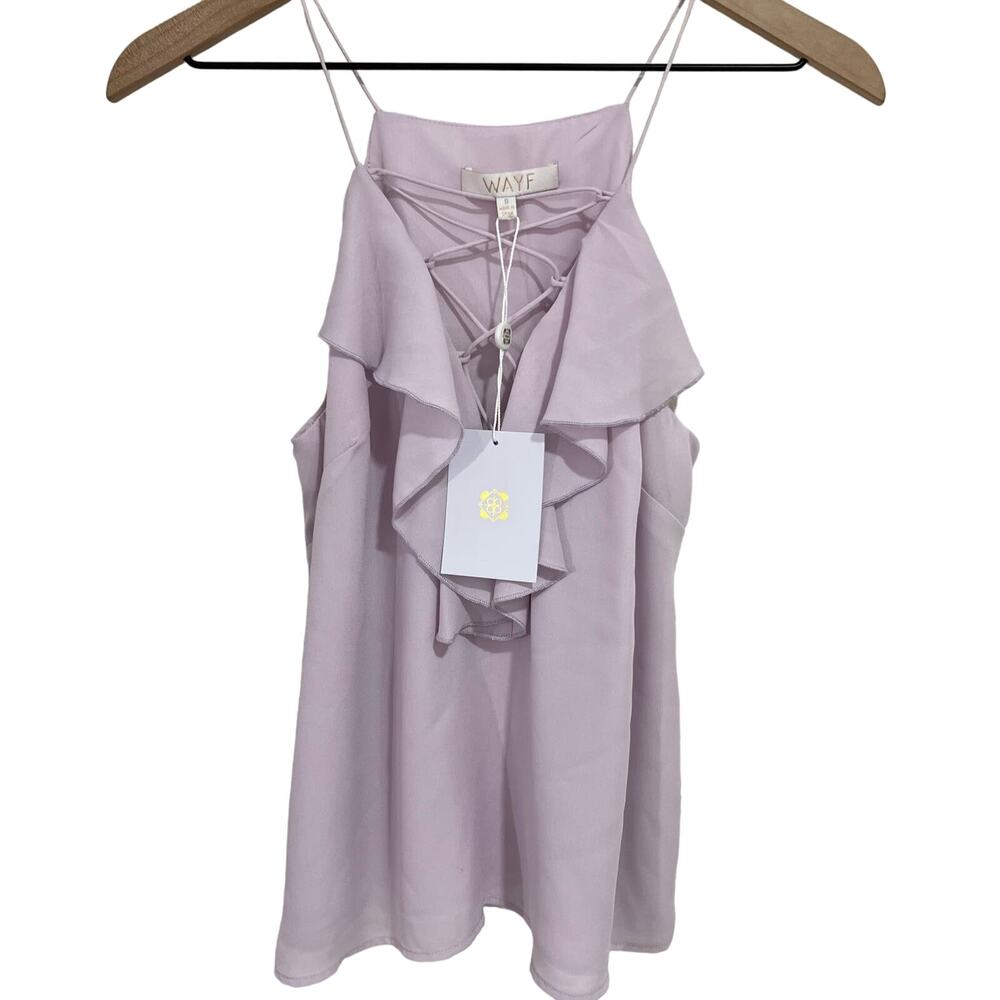WAYF Lilac Purple Ruffle Lace Up Tank Top Size Small New